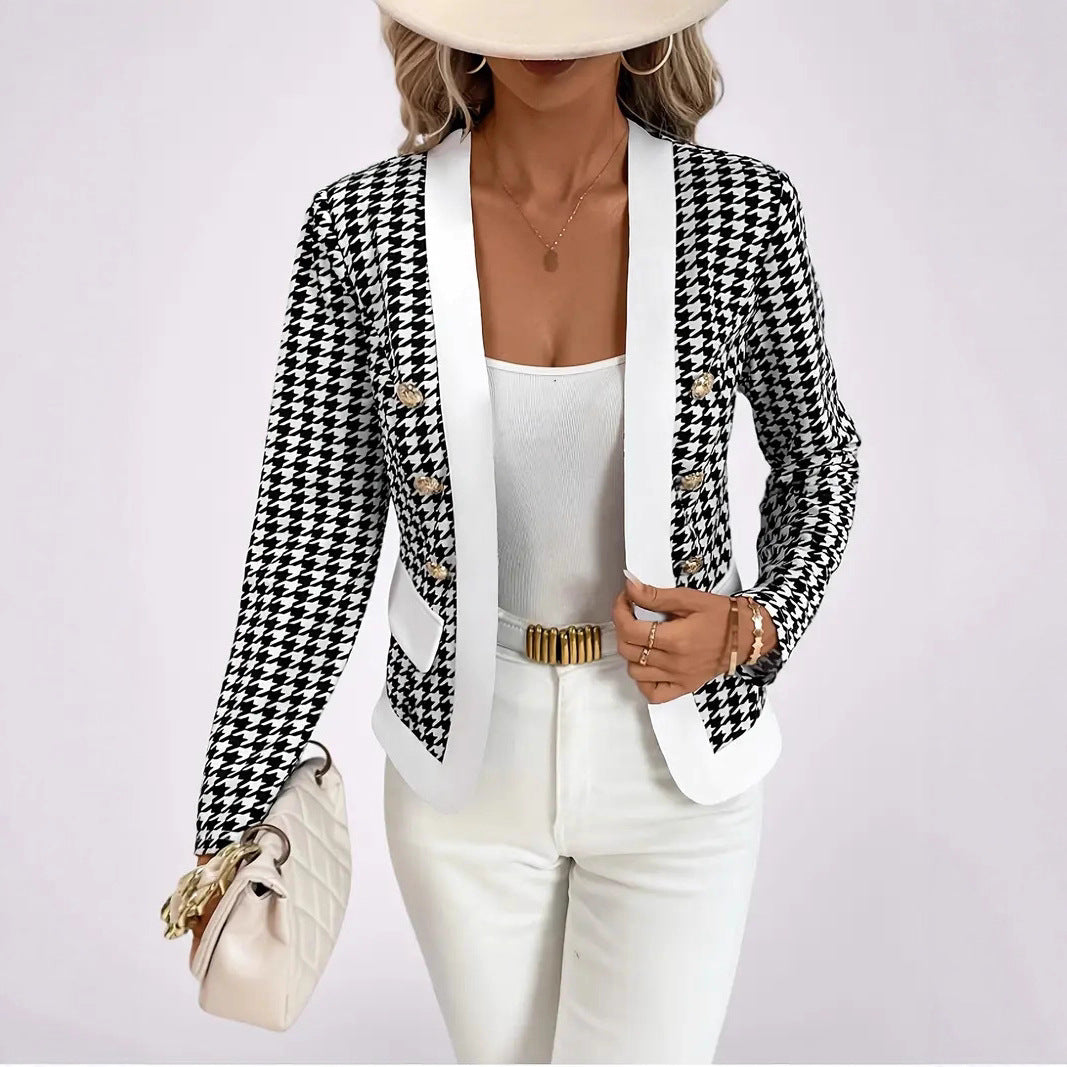 Damen Moderne Blazerjacke mit Hahnentrittmuster und eleganten Knöpfen Heidi-Mode