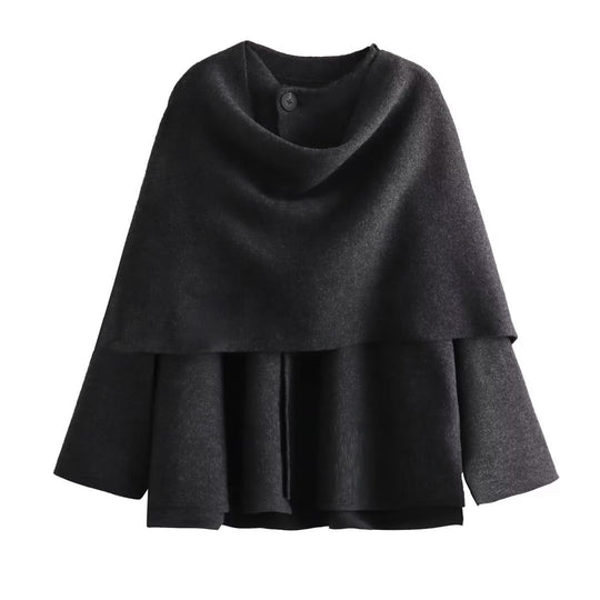 Damen schicke Wollumhangjacke mit asymmetrischem Schnitt und dekorativem Knopf Heidi-Mode