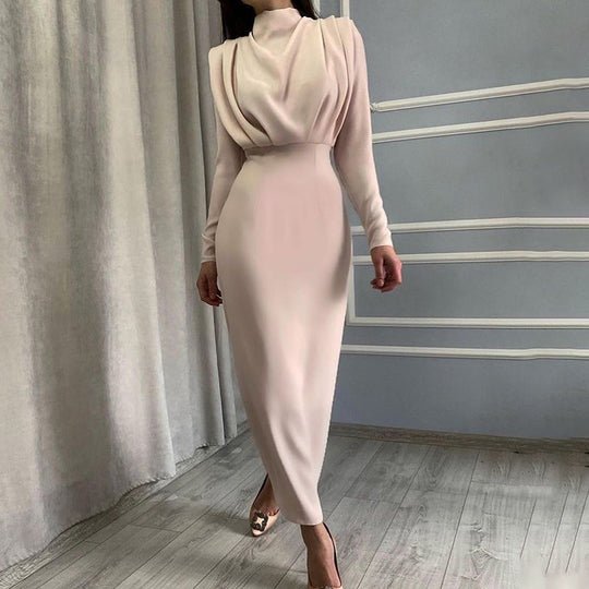 Damen Elegantes Langarmkleid mit Drapierung Heidi-Mode