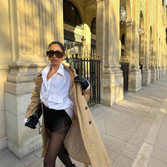 Damen stilvolle Trenchcoat mit praktischen Taschen und Gürtel Heidi-Mode