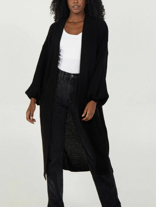 Damen Langer Strickcardigan mit voluminösen Ärmeln und offenem Schnitt Heidi-Mode