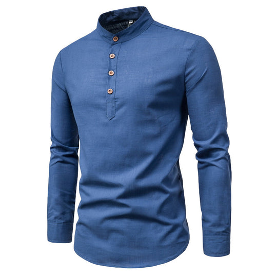 Herren Langarmhemd mit Henley-Ausschnitt und dekorativer Knopfleiste Heidi-Mode