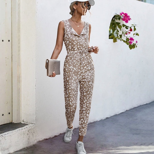 Damen Lässiger Jumpsuit mit Leomuster und elastischem Bund Heidi-Mode
