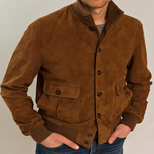 Herren Wildlederjacke mit praktischen Taschen und modernem Kragen Heidi-Mode