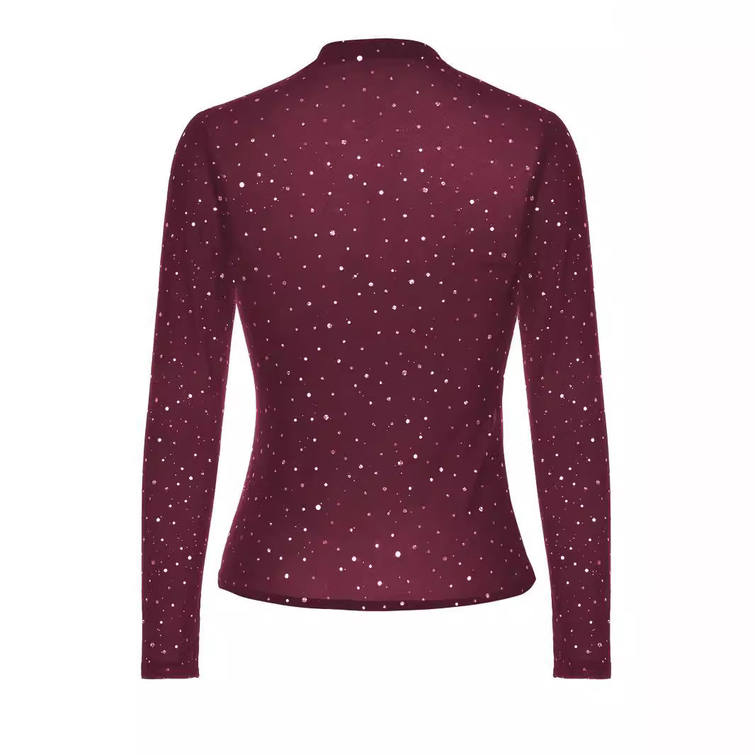 Damen Glitzerndes Langarmshirt mit schimmernden Pailletten Heidi-Mode