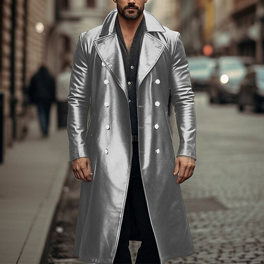 Herren Eleganter, glänzender Trenchcoat mit abnehmbarem Kragen Heidi-Mode