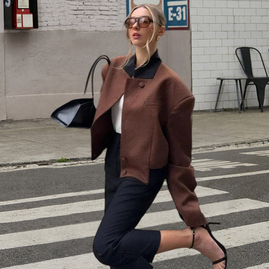 Damen Oversized Wolljacke mit hohem Kragen und modernem Schnitt Heidi-Mode