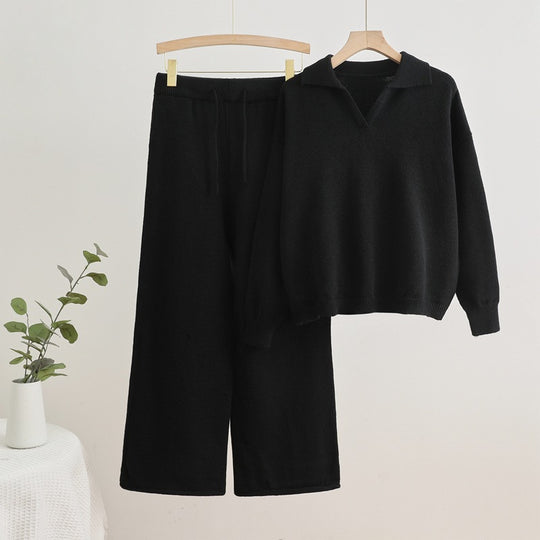 Damen gemütliches Strick-Loungewear-Set mit weit geschnittenem Pullover und Hose Heidi-Mode