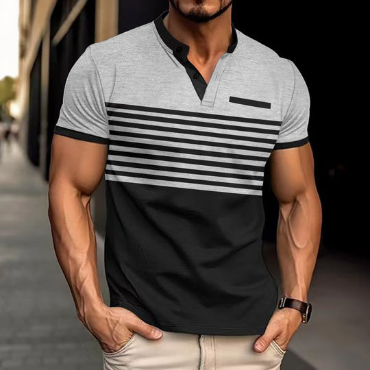 Herren Kurzarm-Poloshirt mit modernem Streifenmuster und praktischen Knöpfen Heidi-Mode