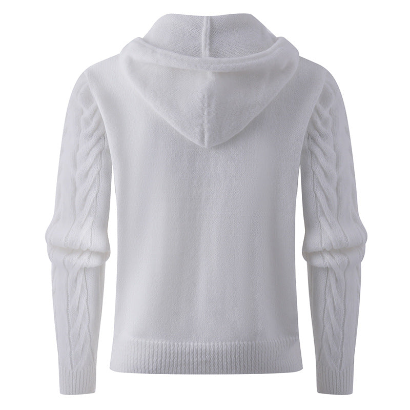 Herren Strickpullover mit Kapuze und Zopfmuster Heidi-Mode
