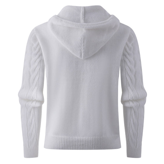 Herren Strickpullover mit Kapuze und Zopfmuster Heidi-Mode