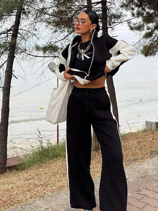 Damen sportliches Fleece-Ensemble mit lässigem Reißverschluss und weitem Schnitt Heidi-Mode
