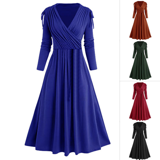 Damen Midikleid mit Wickeloptik und langen Ärmeln Heidi-Mode