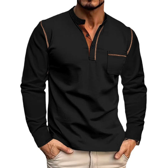 Herren Langarm-Henley-Shirt mit modischen Kontrastdetails Heidi-Mode