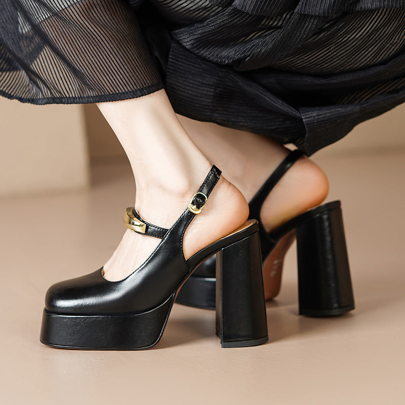 Femme Chunky Platform Slingback Heels mit dekorativem Riemen Heidi-Mode
