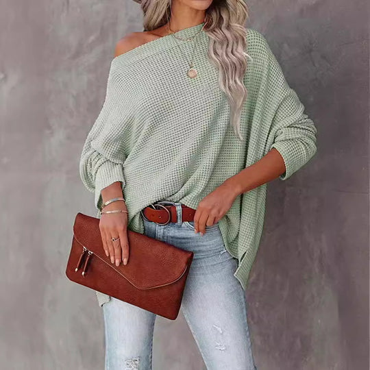 Damen lässiger Off-Shoulder Pullover im Strukturdesign Heidi-Mode