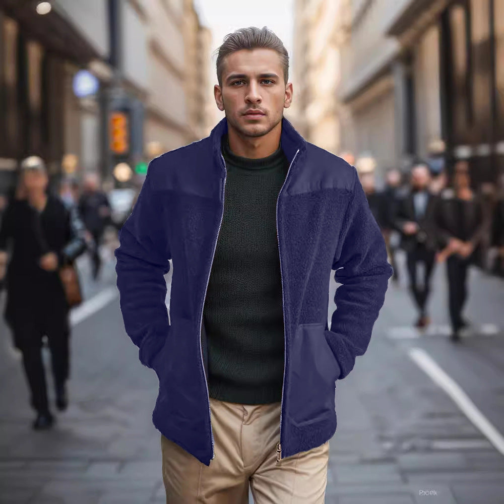 Herren Fleecejacke mit hohem Kragen und praktischen Taschen Heidi-Mode