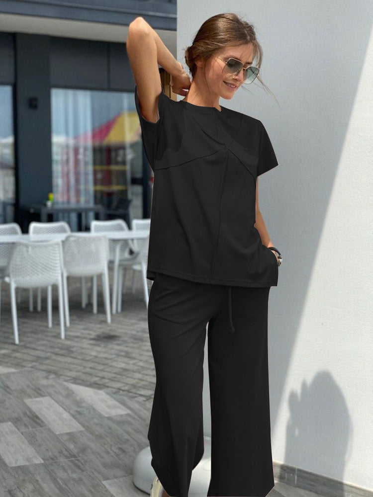 Damen lässiges Lounge-Set mit oversize Oberteil und weiten Hosen Heidi-Mode