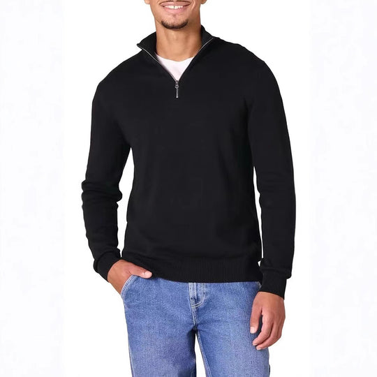 Herren Strickpullover mit hohem Kragen und halbem Reißverschluss Heidi-Mode