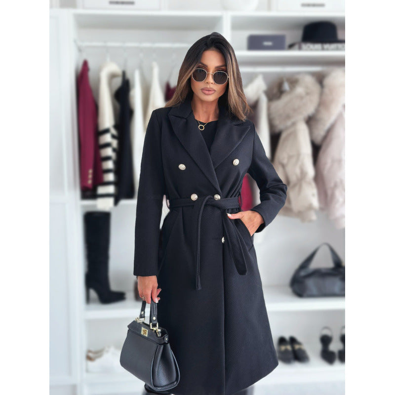 Damen Doppeltknopf Gürtel Übermantel Heidi-Mode