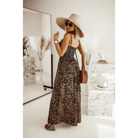 Damen Sleek Leopardenmuster Maxi Kleid Heidi-Mode