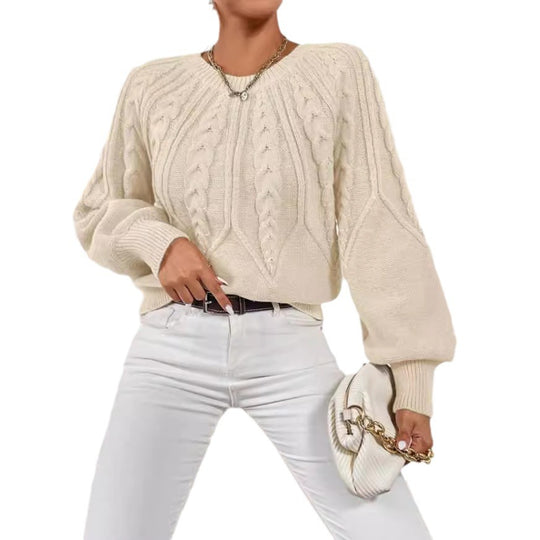 Damen Strickpullover mit Zopfmuster und weitem Schnitt Heidi-Mode