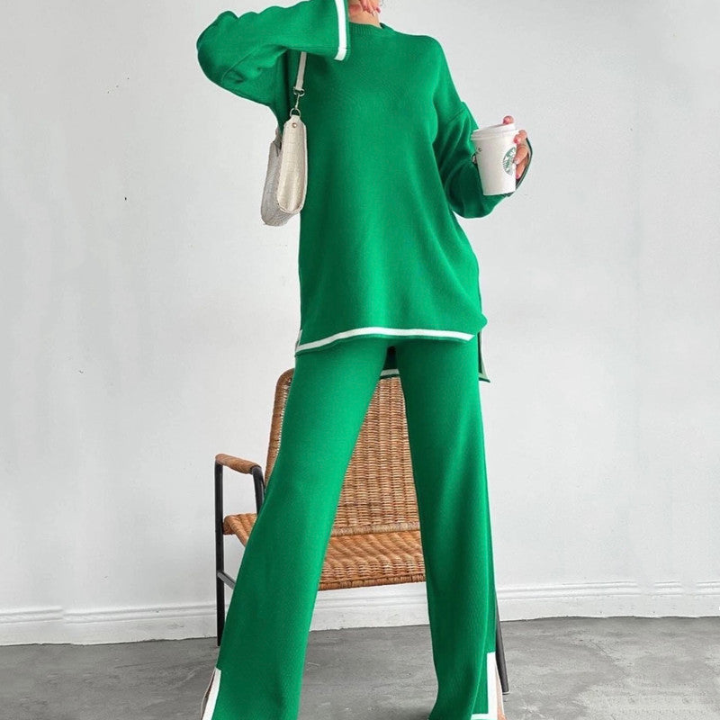 Damen entspannendes Loungewear-Set mit kontrastierenden Saumdetails Heidi-Mode