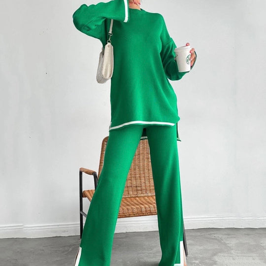 Damen entspannendes Loungewear-Set mit kontrastierenden Saumdetails Heidi-Mode
