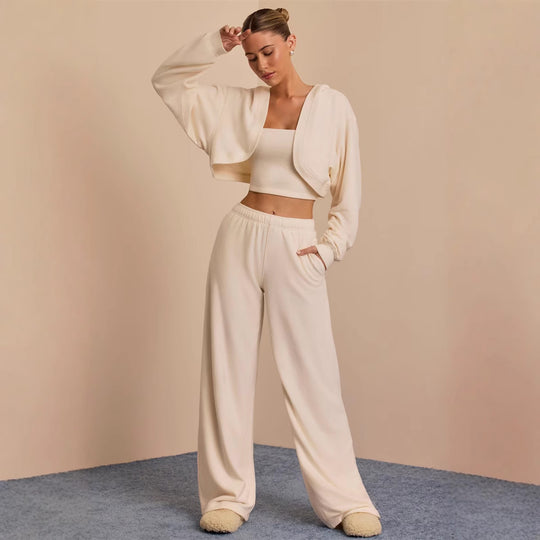 Damen Loungewear Ensemble mit weitem Schnitt und cropped Oberteil Heidi-Mode