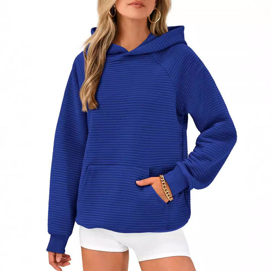 Damen Kuscheliger Waffelpullover mit Kapuze und Kängurutasche Heidi-Mode