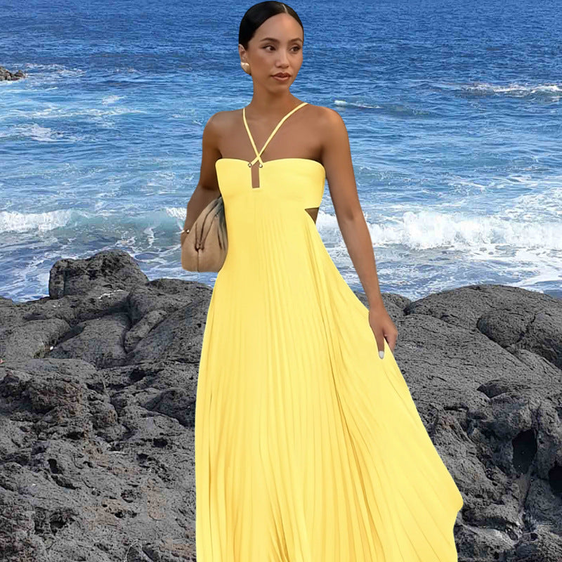 Damen Elegantes Maxi-Kleid mit plissierten Details und schickem Cut-Out Heidi-Mode