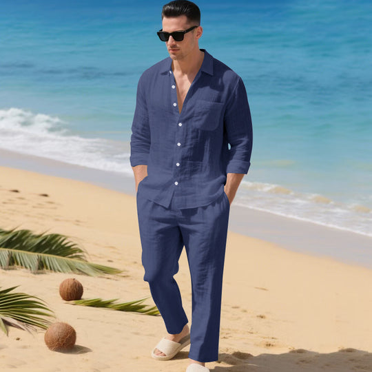Herren leichtes Leinen-Outfit mit stilvollem Hemd und eleganter Hose Heidi-Mode