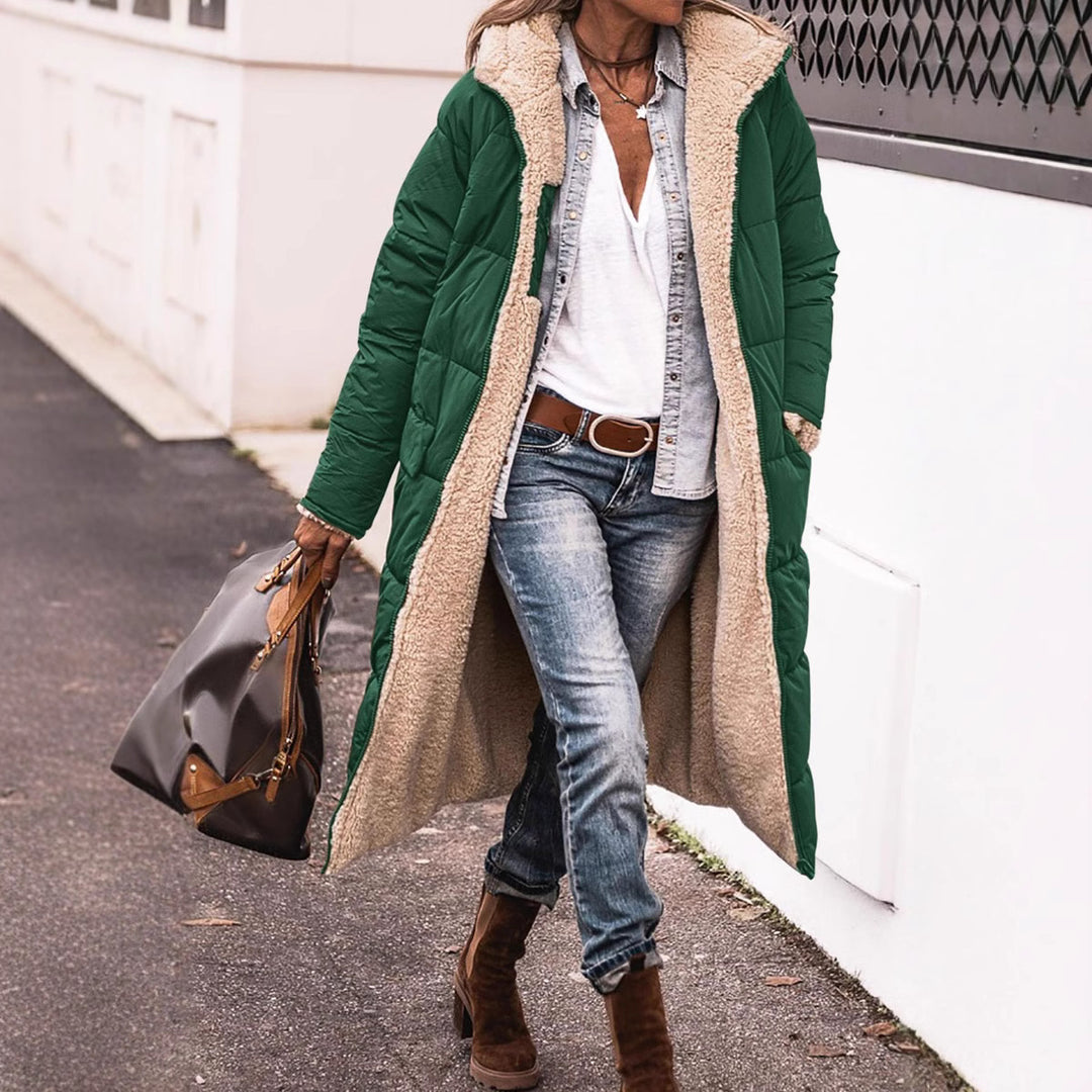 Damen Wintermantel im lässigen Oversized-Stil mit Kapuze und seitlichen Taschen Heidi-Mode