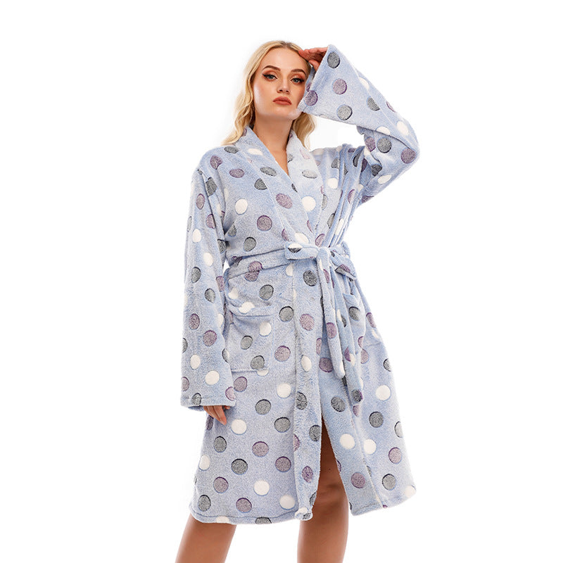 Damen Kuscheliger Bademantel mit Punkten Heidi-Mode