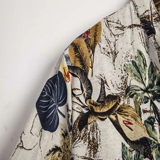 Herren Kurzarm-Henley-Hemd mit floralem Design und hochwertigem Baumwollmaterial Heidi-Mode