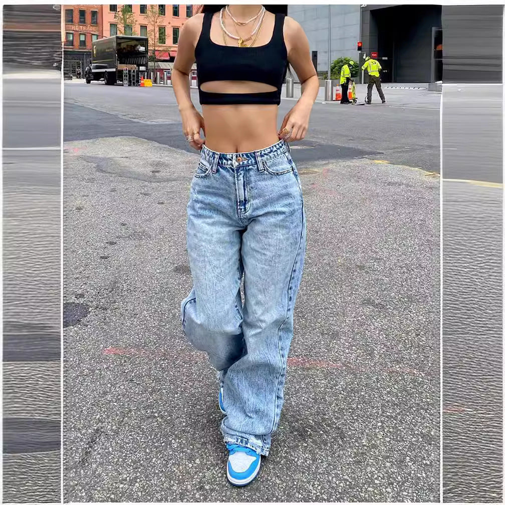 Damen weite High-Waist Jeans mit modernem Schnitt Heidi-Mode