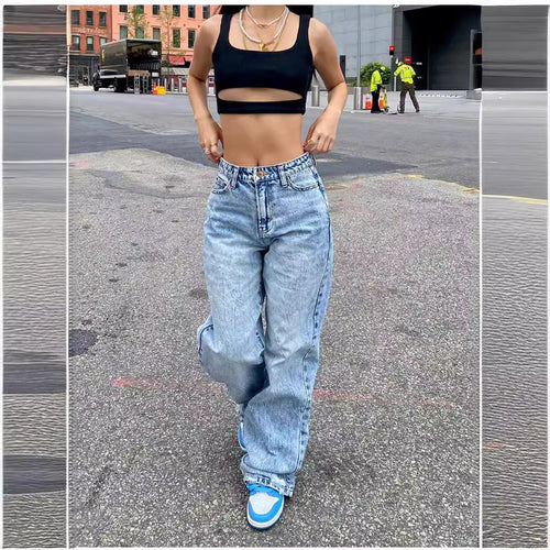 Damen weite High-Waist Jeans mit modernem Schnitt Heidi-Mode