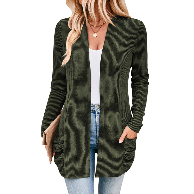 Damen Strickjacke mit Raffung und praktischen Taschen Heidi-Mode