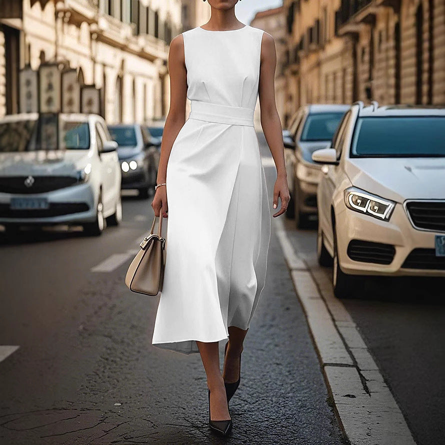 Damen Elegantes und fließendes Maxikleid mit Taillengürtel Heidi-Mode