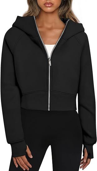 Damen cropped Kapuzenpullover mit Reißverschluss und elastischem Bund Heidi-Mode