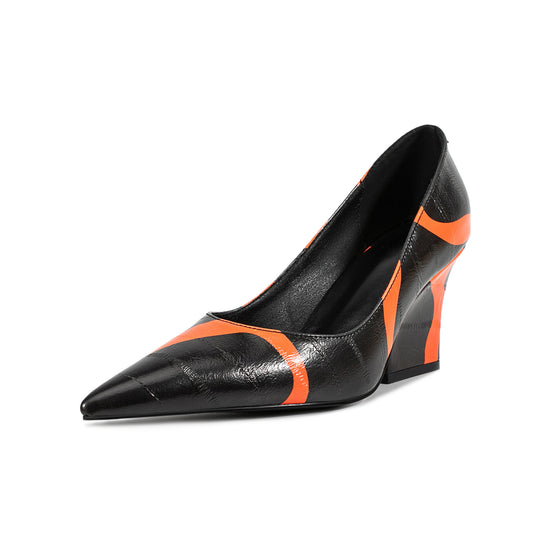 Damen Spitz-Zeh Wedge-Pumps mit modernem geometrischen Design Heidi-Mode