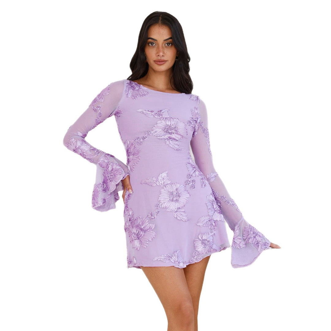 Damen Elegantes Minikleid mit floralen Spitzen-Details und weitem Ärmel Heidi-Mode