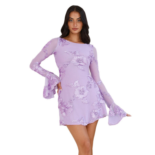 Damen Elegantes Minikleid mit floralen Spitzen-Details und weitem Ärmel Heidi-Mode