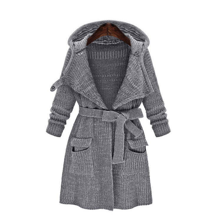 Damen Strickmantel mit Kapuze und praktischen Taschen Heidi-Mode