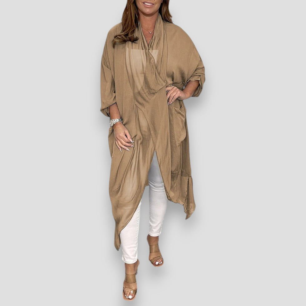 Heidi-Mode | Seide Lässiges Sommer Top Leicht Viskosestrick Offene Front Kimono Strickjacke