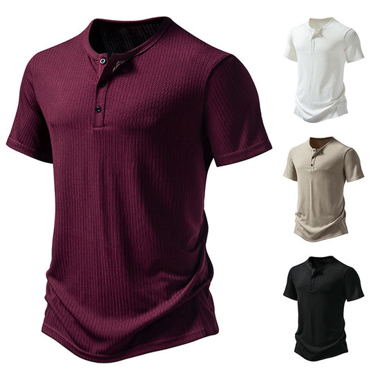 Herren stylisches Kurzarm-Henley-Shirt mit strukturiertem Design und zwei Knopf-Details Heidi-Mode