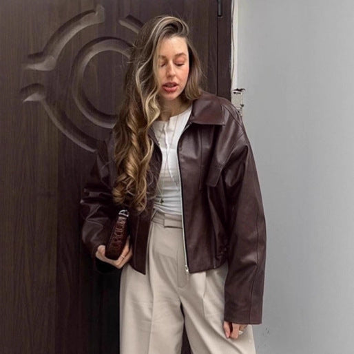 Damen cropped jacke mit robustem Kragen und praktischen Taschen Heidi-Mode