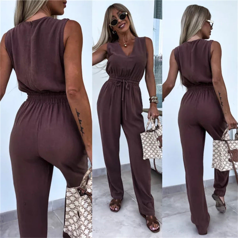 Damen eleganter Jumpsuit mit Taillenkordel und weitem Bein Heidi-Mode