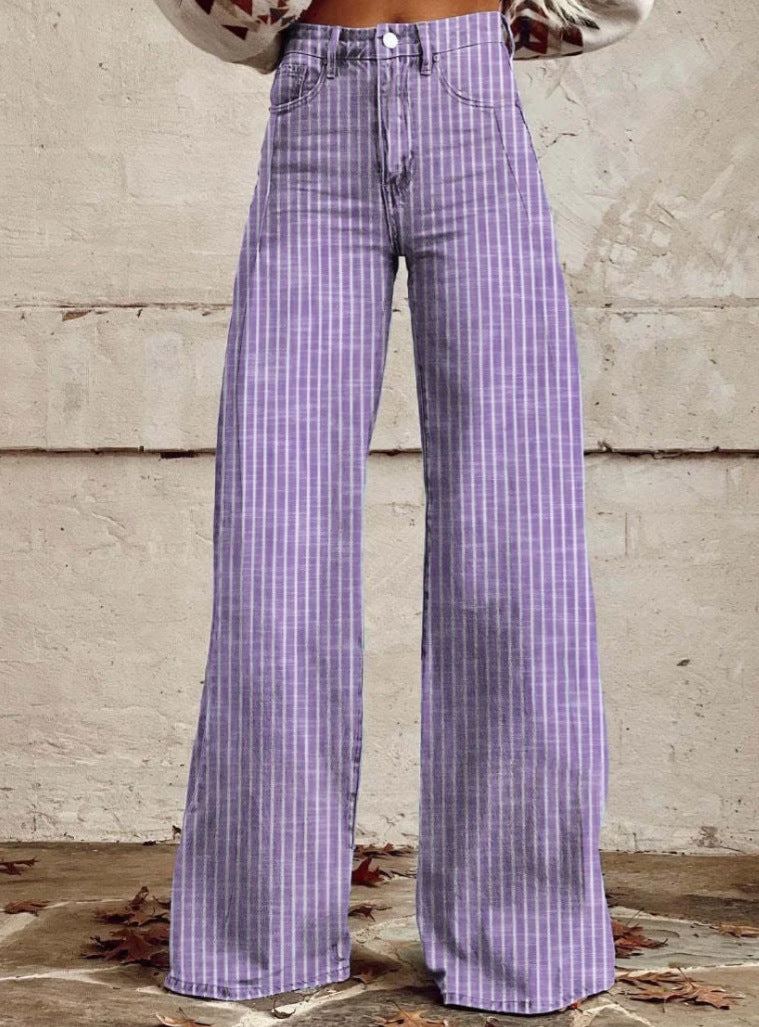 Damen Hoch geschnittene Wide-Leg Jeans mit moderner Streifenoptik Heidi-Mode
