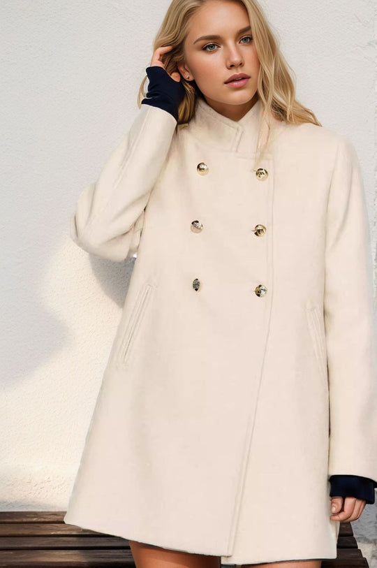 Damen eleganter Duffle-Mantel mit doppelter Knopfleiste und luxuriösen Details Heidi-Mode